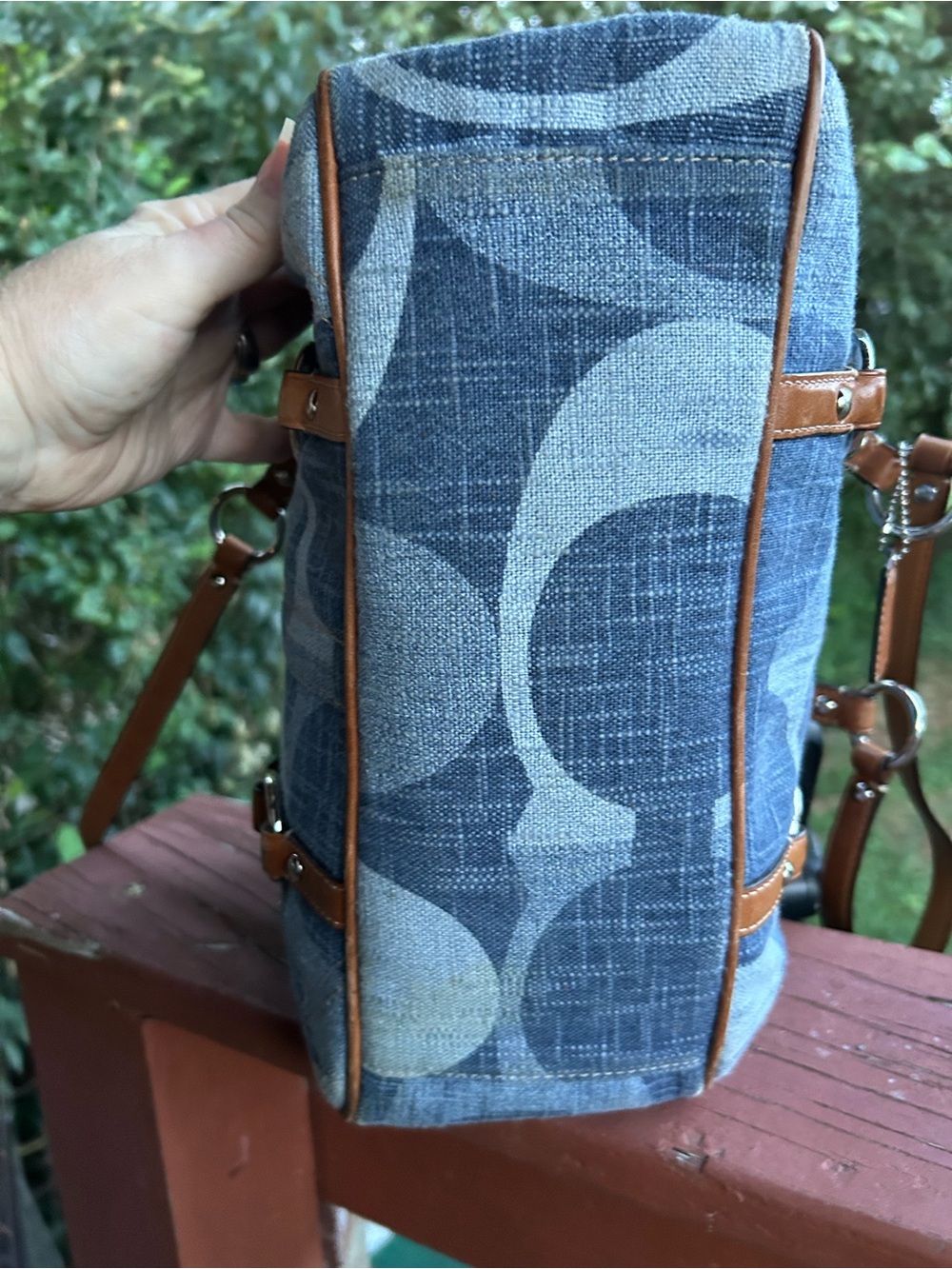 Coach Blue Signature East/West Gallery Denim Tote with Brown Leather Accents - Picture 6 of 14